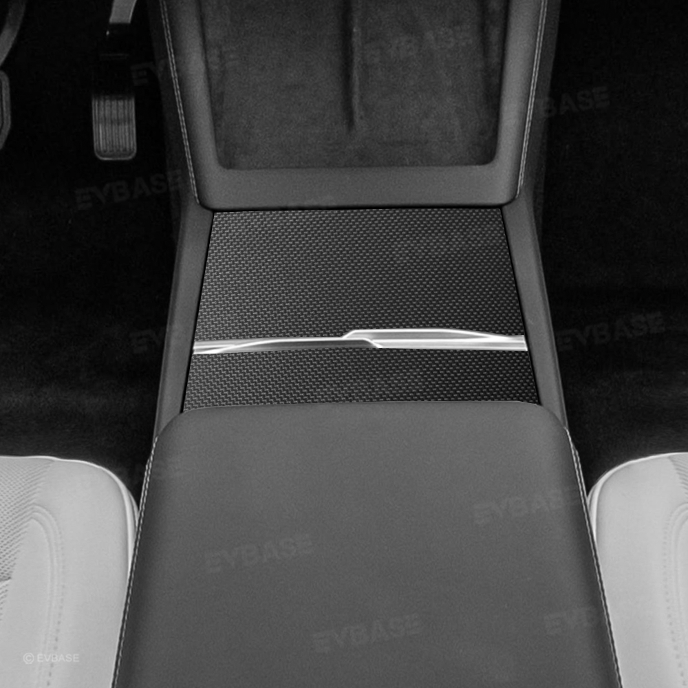 Model 3 Highland Center Console Carbon Fiber Wrap With Performance Style Plain Weave Center Console Overlay