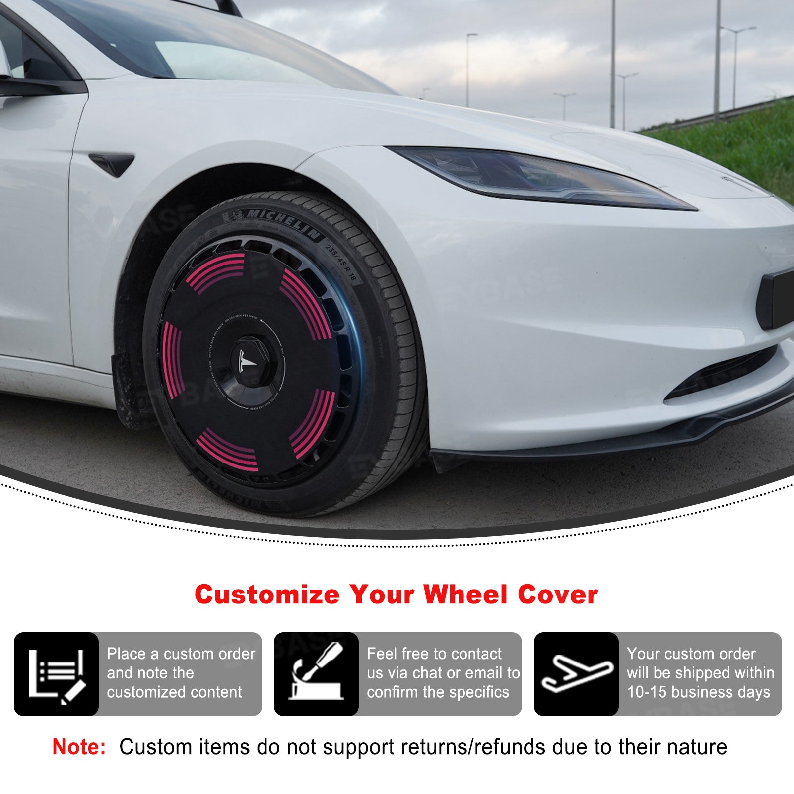 Model 3 Highland Hubcaps 18'' & 19'' Customized Graphics Full Coverage Wheel Covers 4PCS