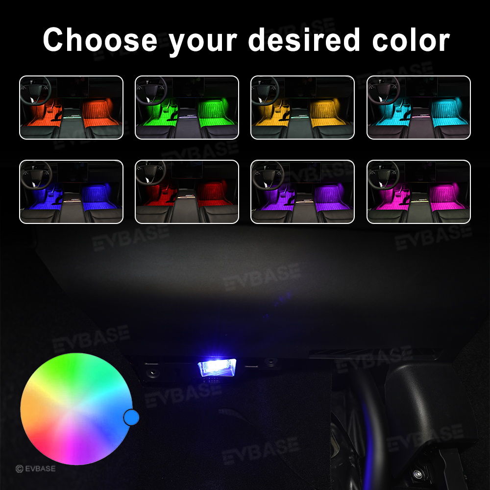 Model 3 Highland &Y Juniper Front Footwell Lights for Tesla Interior LED Floor Foot Lighting RGB Multi-color Ambient Lighting