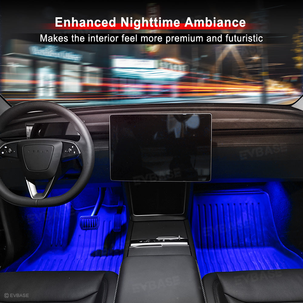 Model 3 Highland &Y Juniper Front Footwell Lights for Tesla Interior LED Floor Foot Lighting RGB Multi-color Ambient Lighting