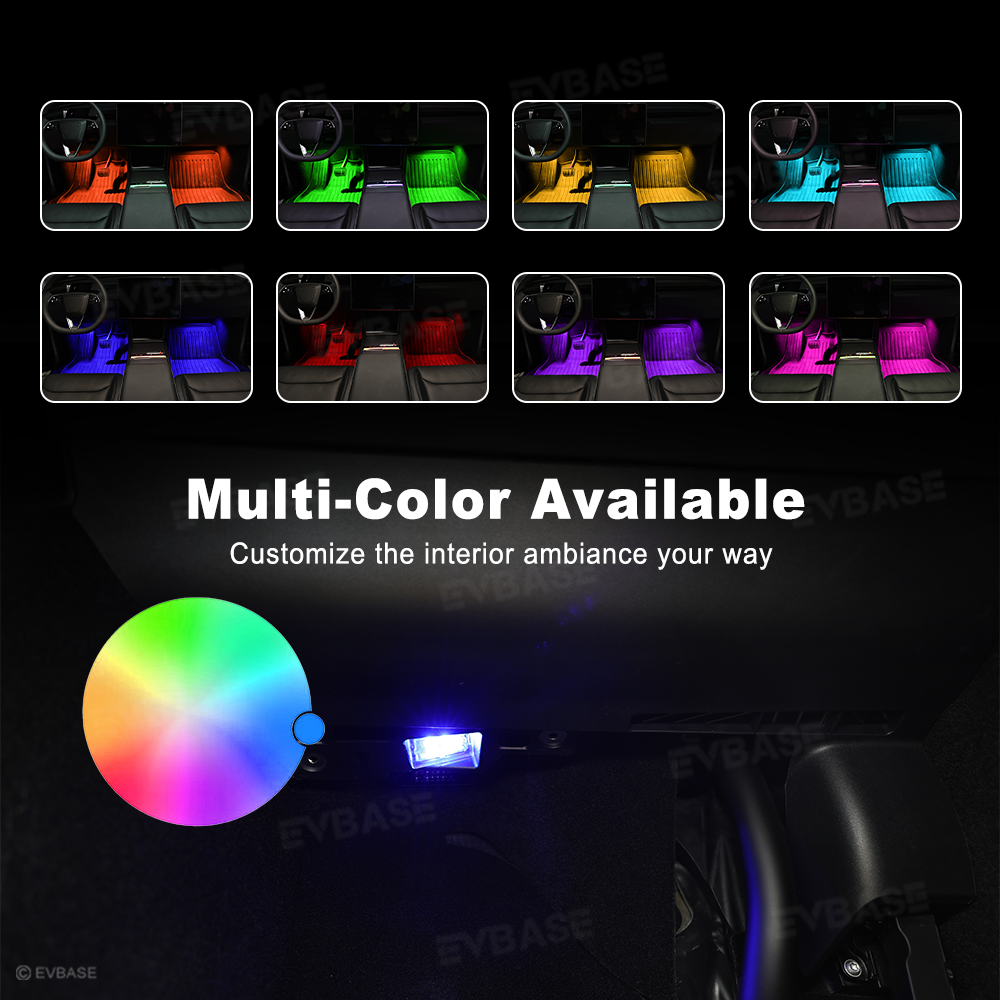 Model 3 Highland &Y Juniper Front Footwell Lights for Tesla Interior LED Floor Foot Lighting RGB Multi-color Ambient Lighting