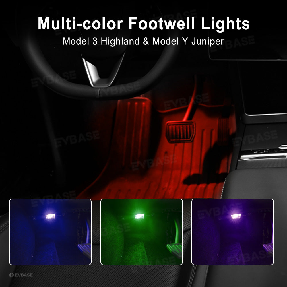 Model 3 Highland &Y Juniper Front Footwell Lights for Tesla Interior LED Floor Foot Lighting RGB Multi-color Ambient Lighting