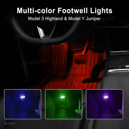 Model 3 Highland &Y Juniper Front Footwell Lights for Tesla Interior LED Floor Foot Lighting RGB Multi-color Ambient Lighting