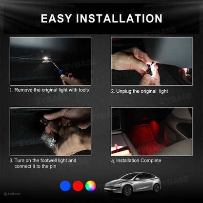 Model 3 Highland &Y Juniper Front Footwell Lights for Tesla Interior LED Floor Foot Lighting RGB Multi-color Ambient Lighting
