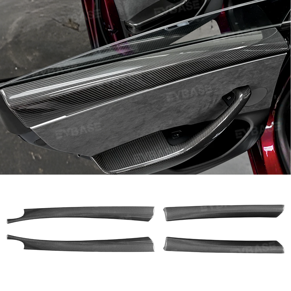 Model 3 Highland / Y Juniper Upper Door Panel Overlays Real Carbon Fiber Front and Rear Door Panel Covers Trims