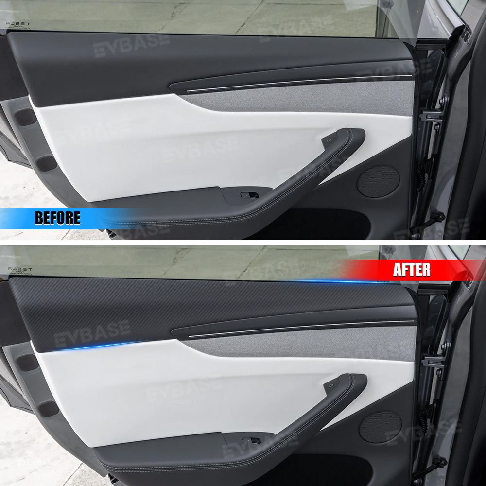 Model 3 Highland / Y Juniper Upper Door Panel Overlays Real Carbon Fiber Front and Rear Door Panel Covers Trims