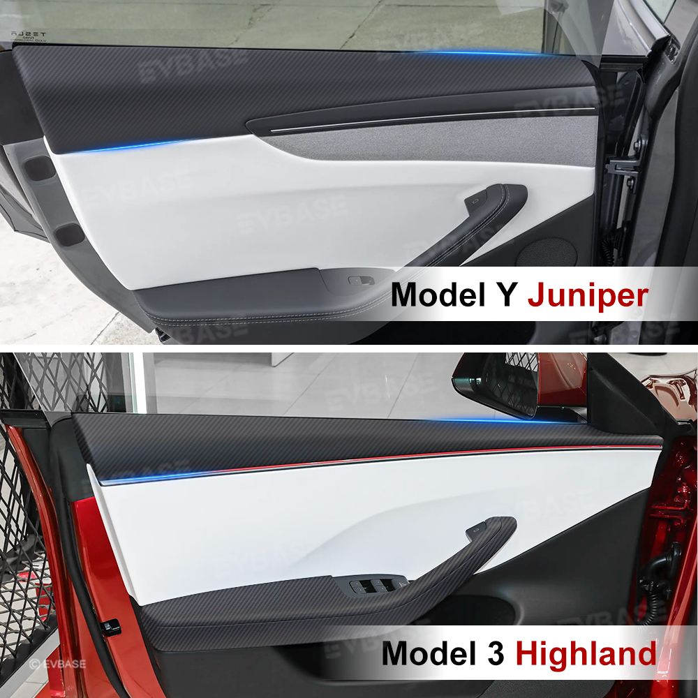 Model 3 Highland / Y Juniper Upper Door Panel Overlays Real Carbon Fiber Front and Rear Door Panel Covers Trims