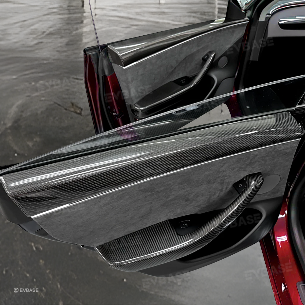 Model 3 Highland / Y Juniper Upper Door Panel Overlays Real Carbon Fiber Front and Rear Door Panel Covers Trims