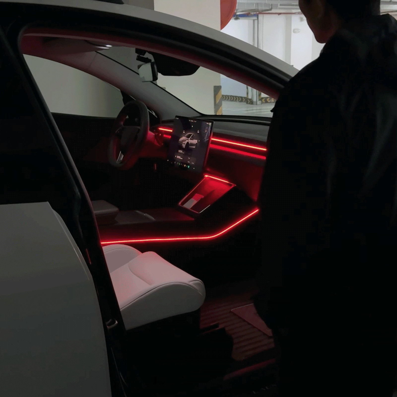 Model 3/Y Ambient Lighting Center Console Dashboard Light Strip with AI Voice Control LED Interior Lights 2.0