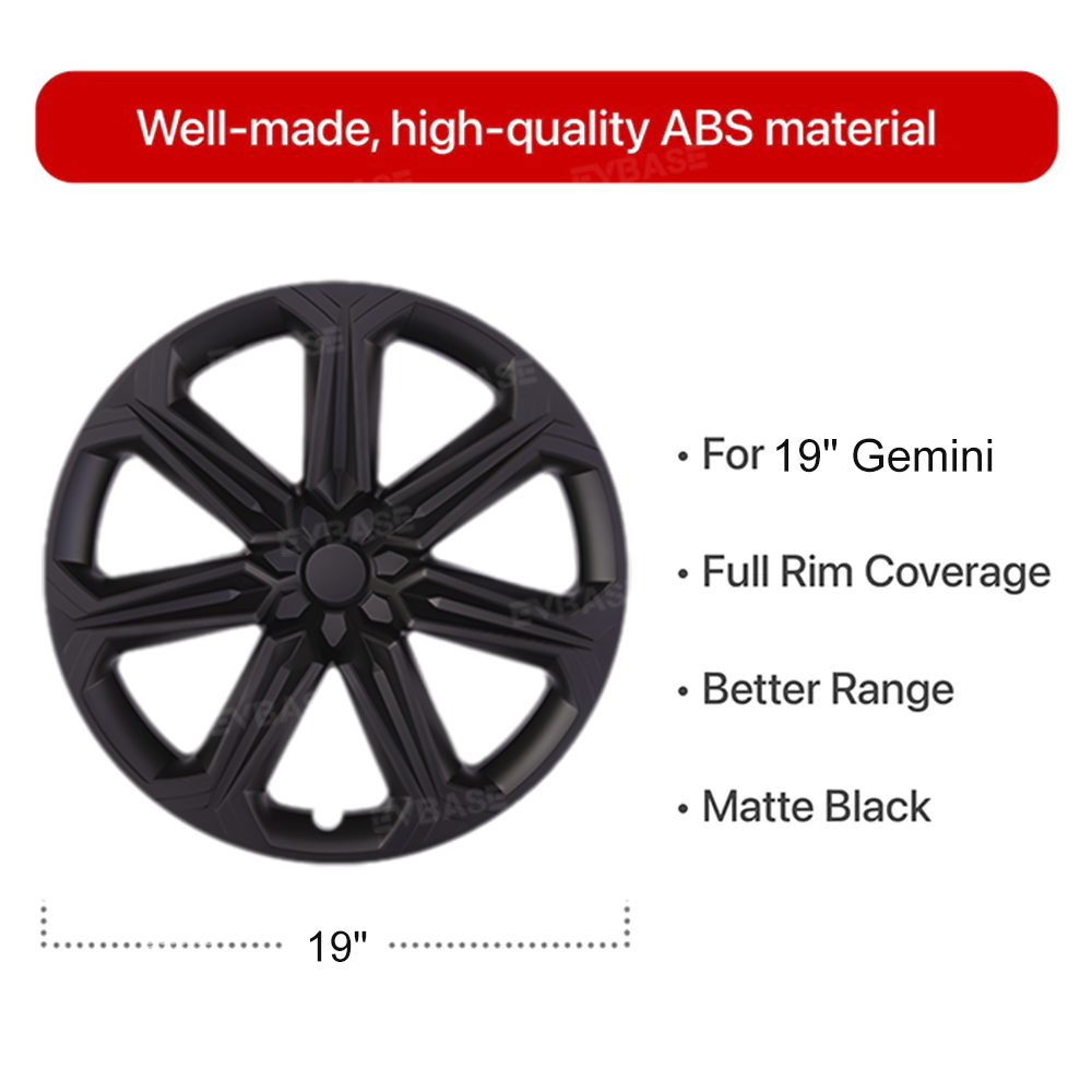 Model Y 19 Inch Wheel Covers Full Wrapped ABS Tesla Hub Caps Matte Black 4PCS