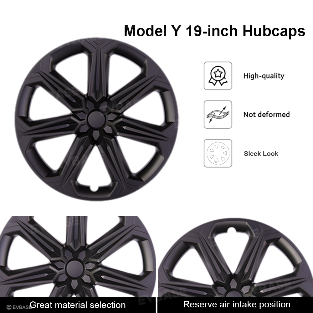 Model Y 19 Inch Wheel Covers Full Wrapped ABS Tesla Hub Caps Matte Black 4PCS