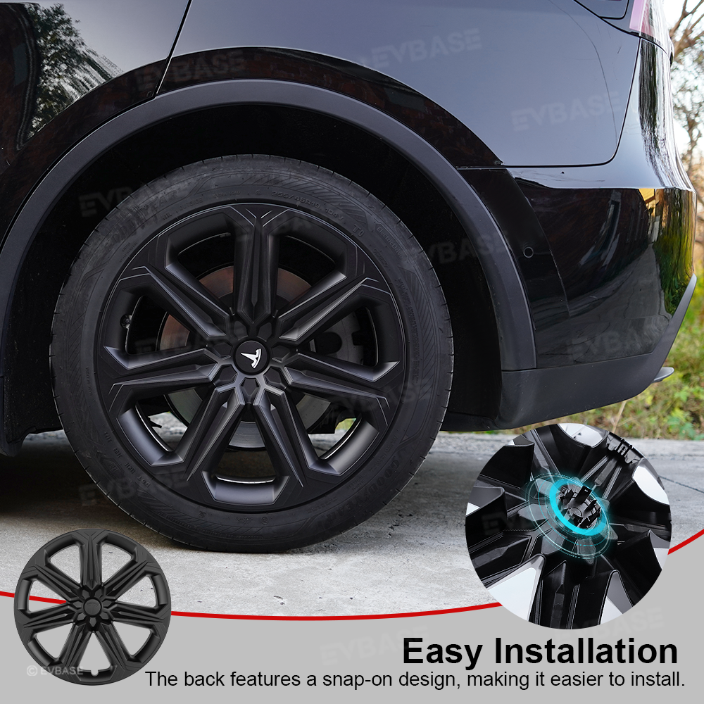 Model Y 19 Inch Wheel Covers Full Wrapped ABS Tesla Hub Caps Matte Black 4PCS