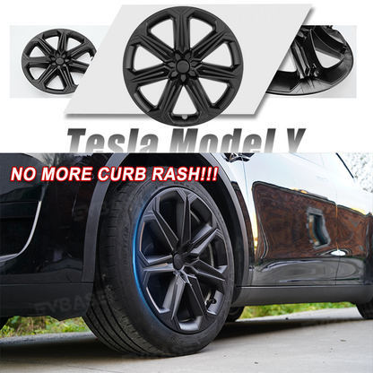 Model Y 19 Inch Wheel Covers Full Wrapped ABS Tesla Hub Caps Matte Black 4PCS