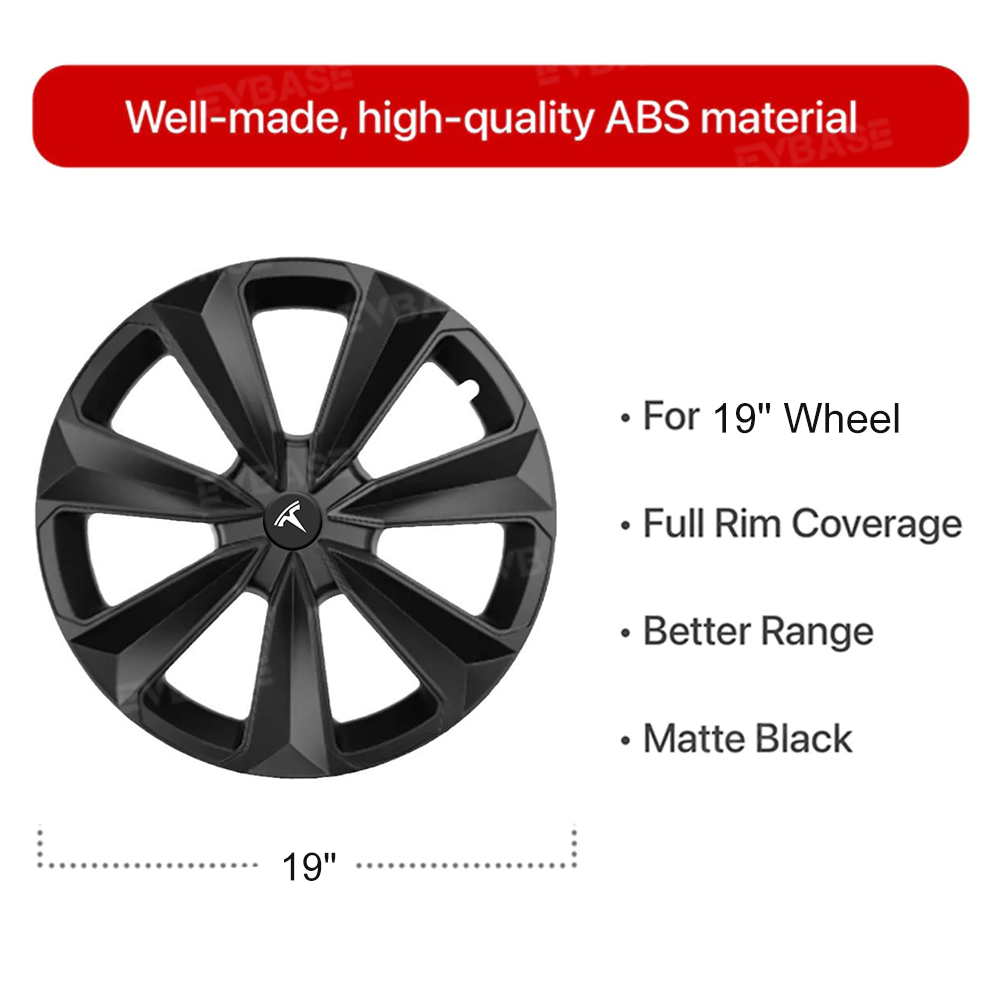 Model Y 19 Inch Wheel Covers for Tesla Matte Black Sporty Style Hubcaps Rim Protector