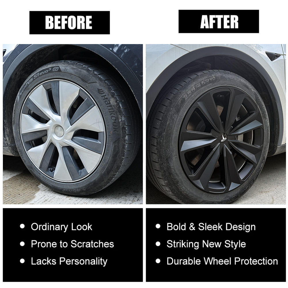 Model Y 19 Inch Wheel Covers for Tesla Matte Black Sporty Style Hubcaps Rim Protector