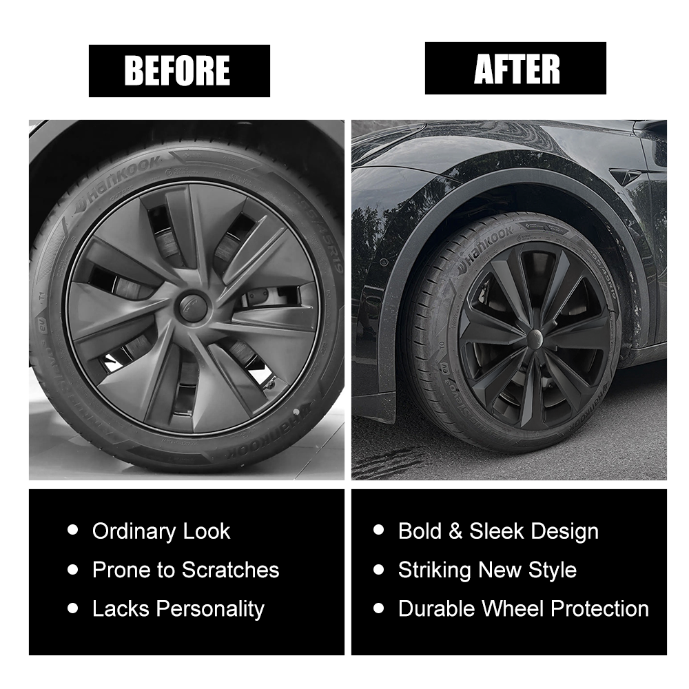 Model Y 19 Inch Wheel Covers for Tesla Matte Black Sporty Style Hubcaps Rim Protector