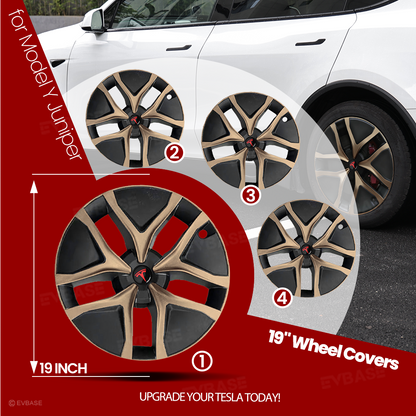 Model Y Juniper 19" Wheel Covers Satin Bronze Hubcaps Inspired By Model Y Performance
