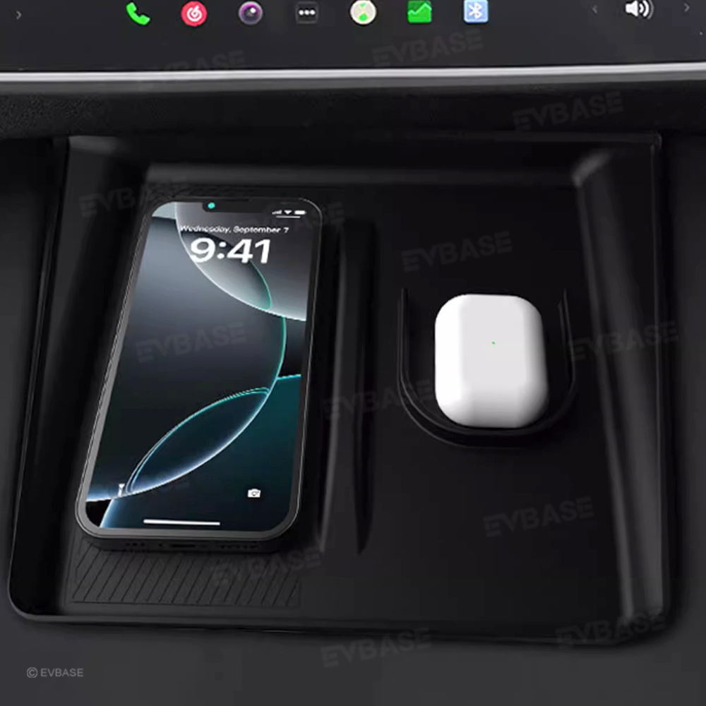 Model Y Juniper 2-in-1 Wireless Charging Pad Anti-Slip Mat TPE Center Console Wireless Charging Protector for Cell Phones Airpods