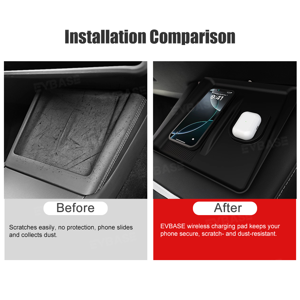 Model Y Juniper 2-in-1 Wireless Charging Pad Anti-Slip Mat TPE Center Console Wireless Charging Protector for Cell Phones Airpods