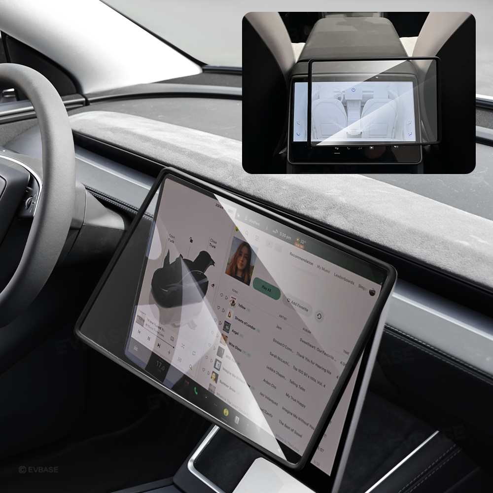 Model Y Juniper/ 3 Highland All-in-One Tempered Glass Screen Protector & Frame Cover for Front and Rear Displays