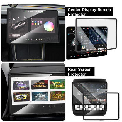 Model Y Juniper/ 3 Highland All-in-One Tempered Glass Screen Protector & Frame Cover for Front and Rear Displays