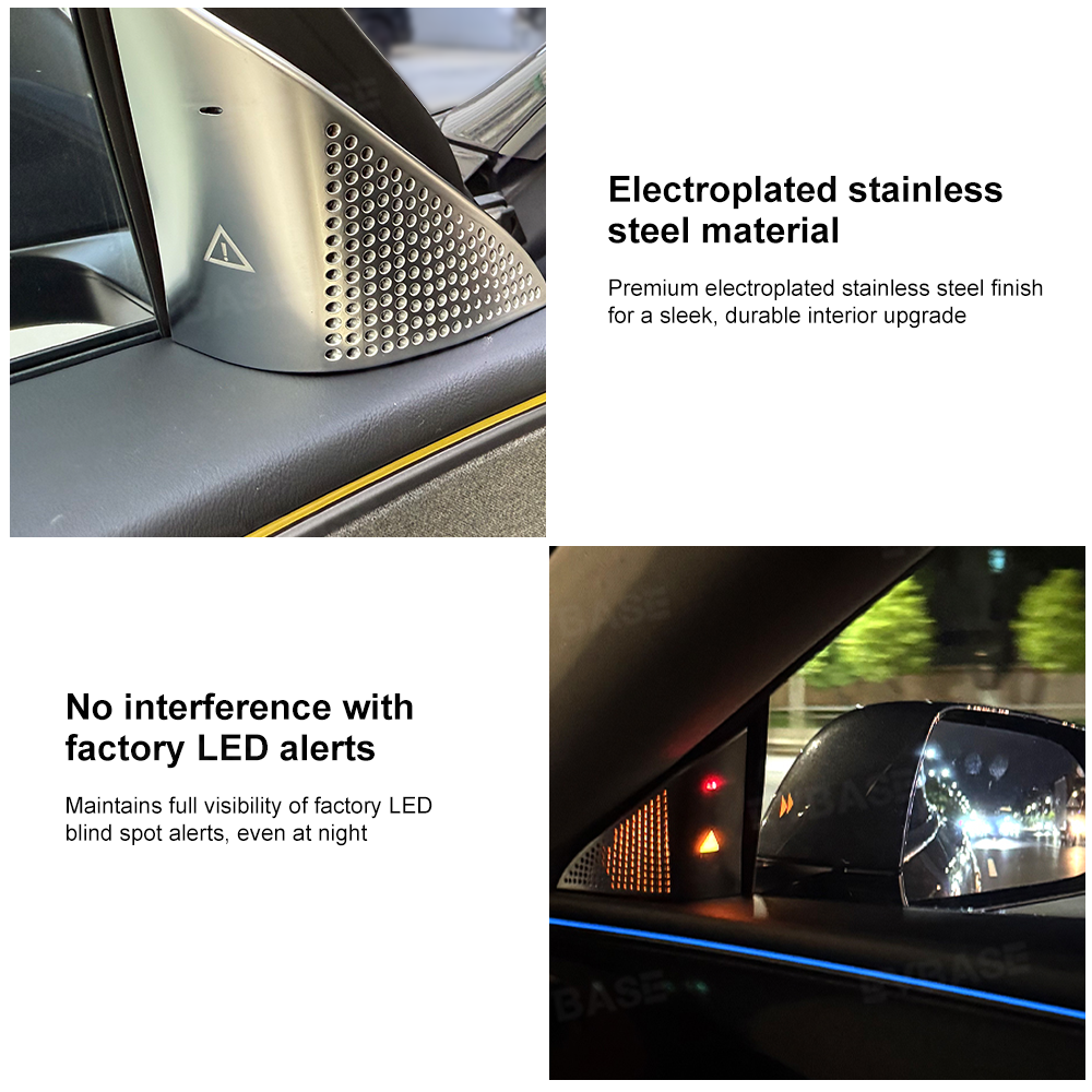 Model Y Juniper/ 3 Highland Blind Spot Monitor A-Pillar BSD Warning Light Cover-Stainless Steel