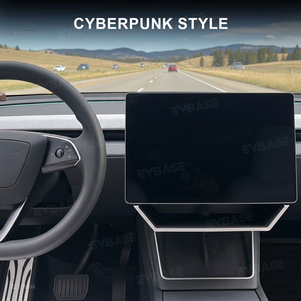 Model Y Juniper/ 3 Highland Under Screen Storage Organizer Cyberpunk Style Center Console Organizer Tray with Anti-Slip Silicone Pad