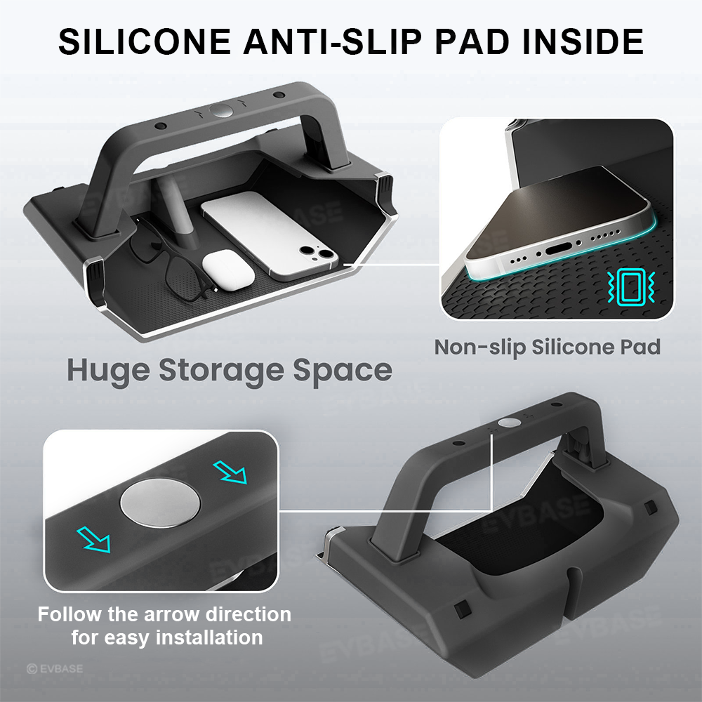 Model Y Juniper/ 3 Highland Under Screen Storage Organizer Cyberpunk Style Center Console Organizer Tray with Anti-Slip Silicone Pad