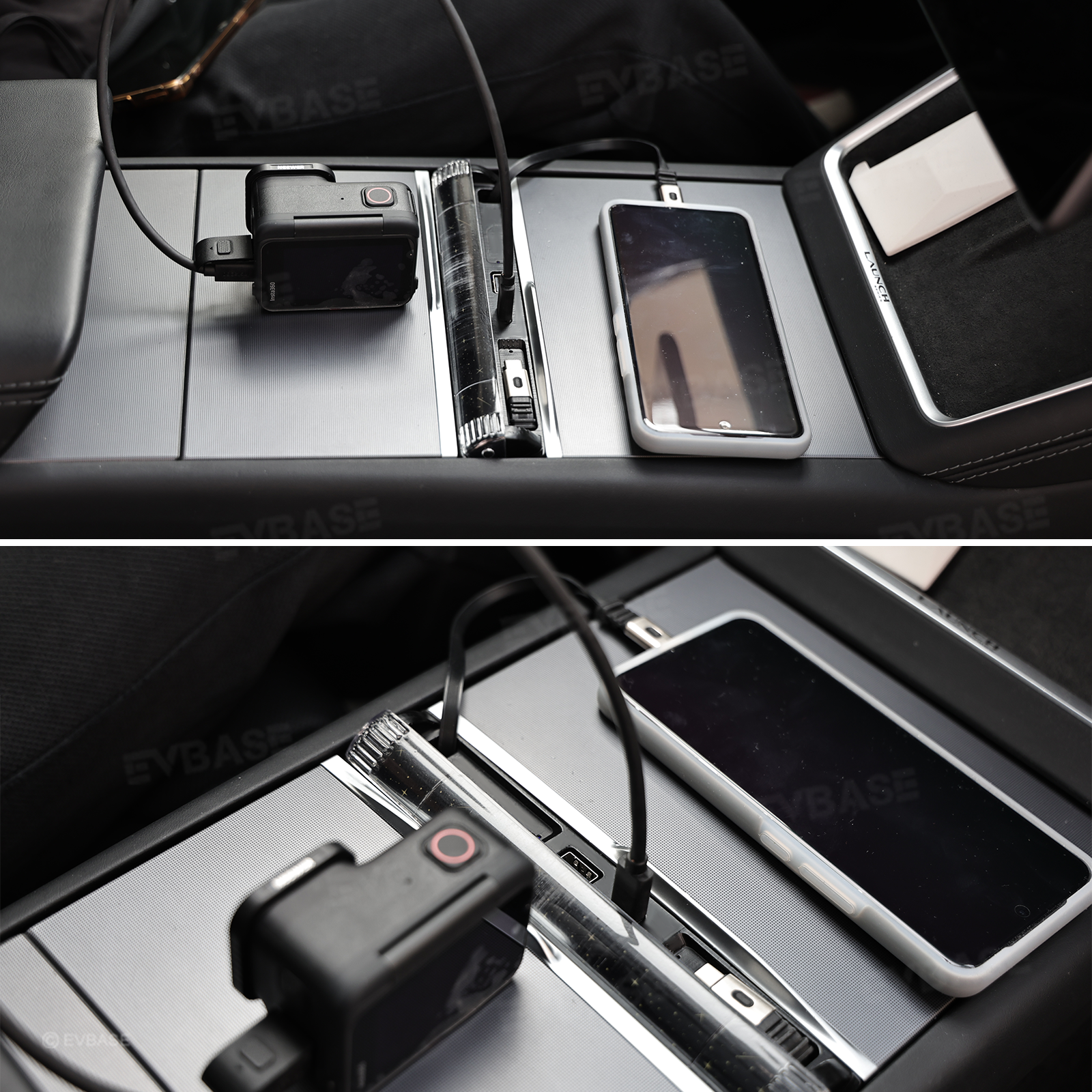 Model Y Juniper/ 3 Highland Center Console Multiport USB Hub Adapter with Starlight Ambient Lighting & Fast Charging Retractable Cables