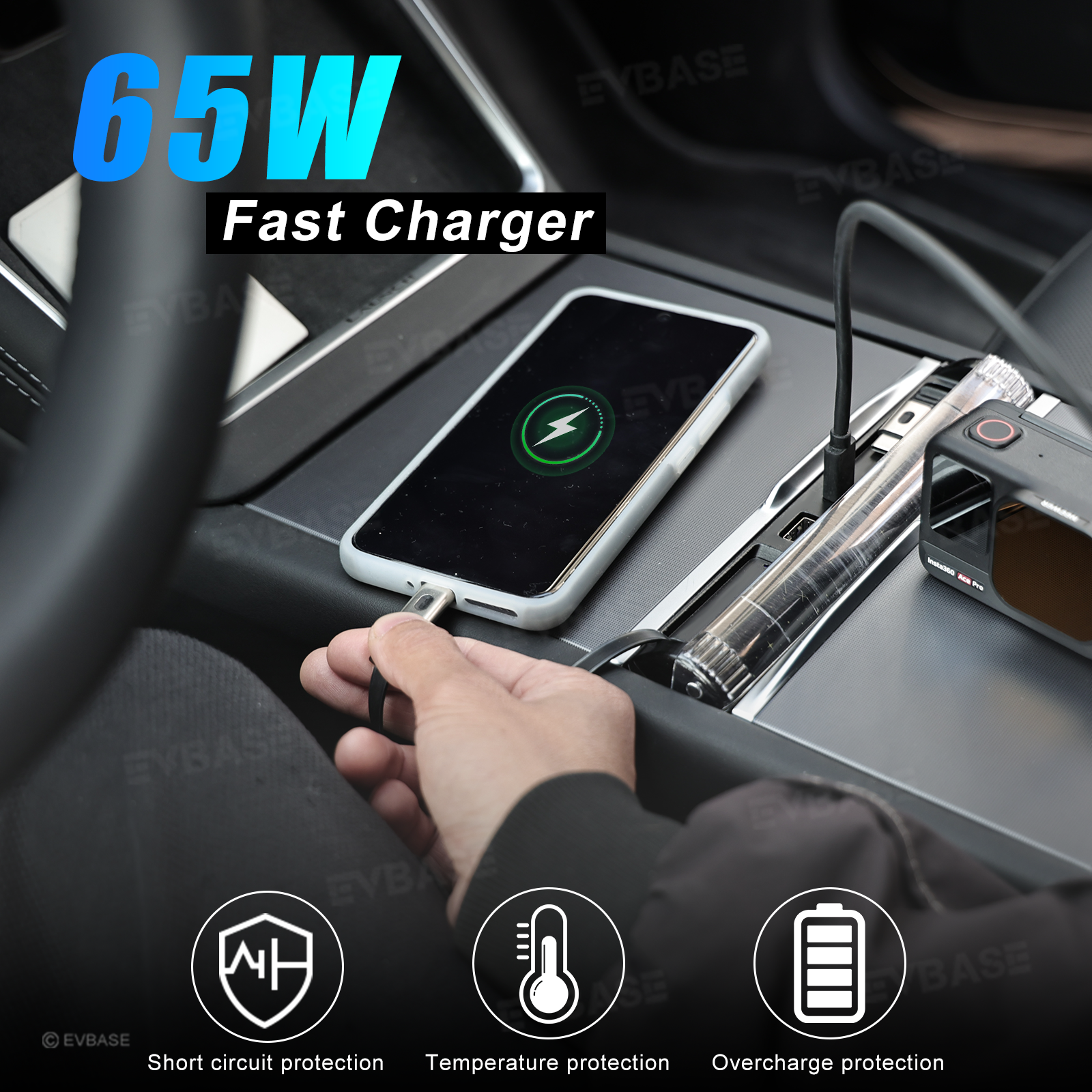 Model Y Juniper/ 3 Highland Center Console Multiport USB Hub Adapter with Starlight Ambient Lighting & Fast Charging Retractable Cables