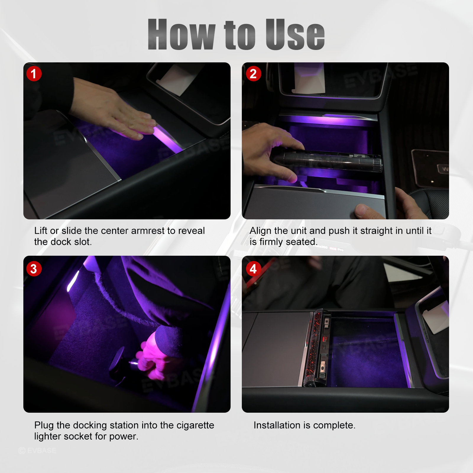 Model Y Juniper/ 3 Highland Center Console Multiport USB Hub Adapter with Starlight Ambient Lighting & Fast Charging Retractable Cables