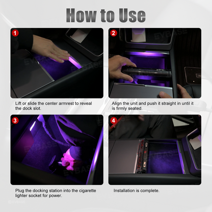 Model Y Juniper/ 3 Highland Center Console Multiport USB Hub Adapter with Starlight Ambient Lighting & Fast Charging Retractable Cables