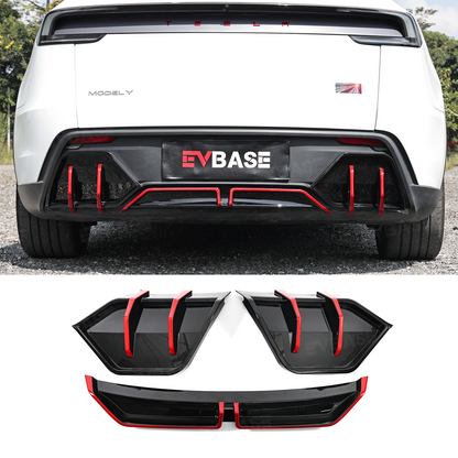 Model Y Juniper ABS Full Aero Body Kit with Red Trim Design |Rear Diffuser& Rear Spoiler& Front Lip& Side Skirts for Tesla