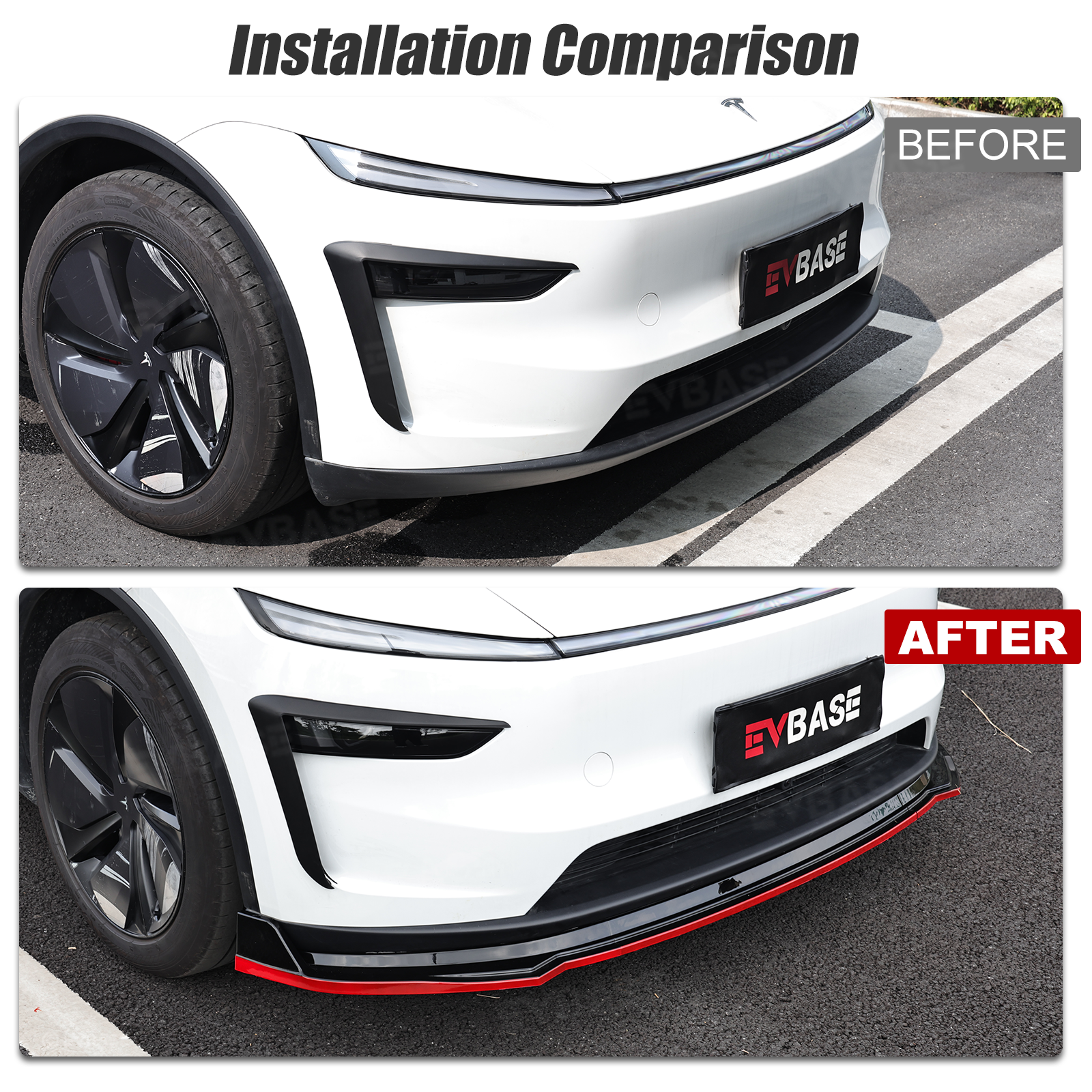 Model Y Juniper Front Bumper Lip Fascia Glossy Black Red Edge Front Lip Spoiler ABS Sport Body Kit