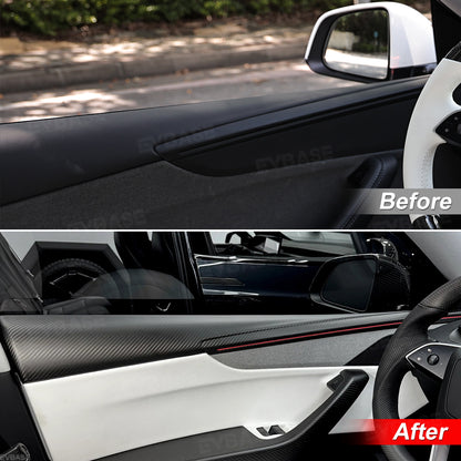 Model Y Juniper Front & Rear Full Upper Door Panel Overlays with Ambient Light Integration Real Dry Molded Carbon Fiber Trim Covers