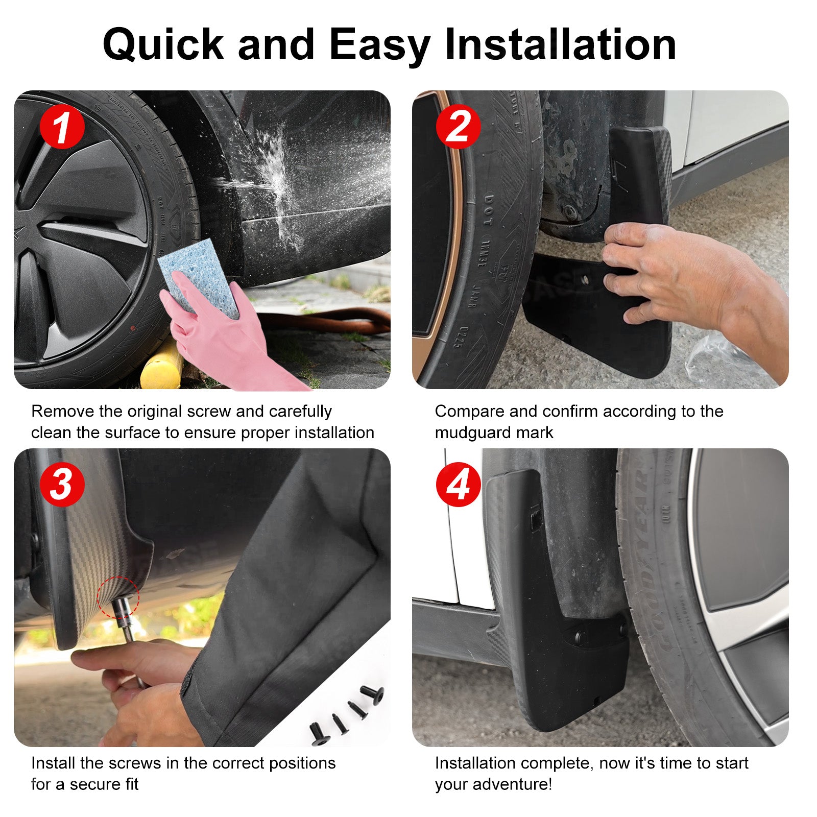 Model Y Juniper Mud Flaps ABS Splash Guards All-Weather No Drilling Fender Mudguards- Hydro Carbon Fiber Coated