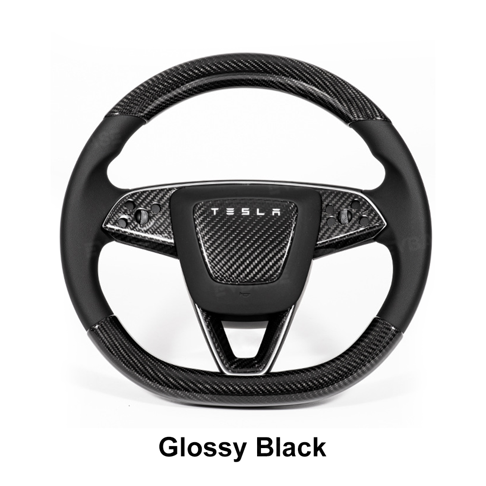 Model Y Juniper Real Carbon Fiber Steering Wheel Trim Cover Kit Upper Lower Overlay & Button Frame & Airbag Cover Sticker 6PCS