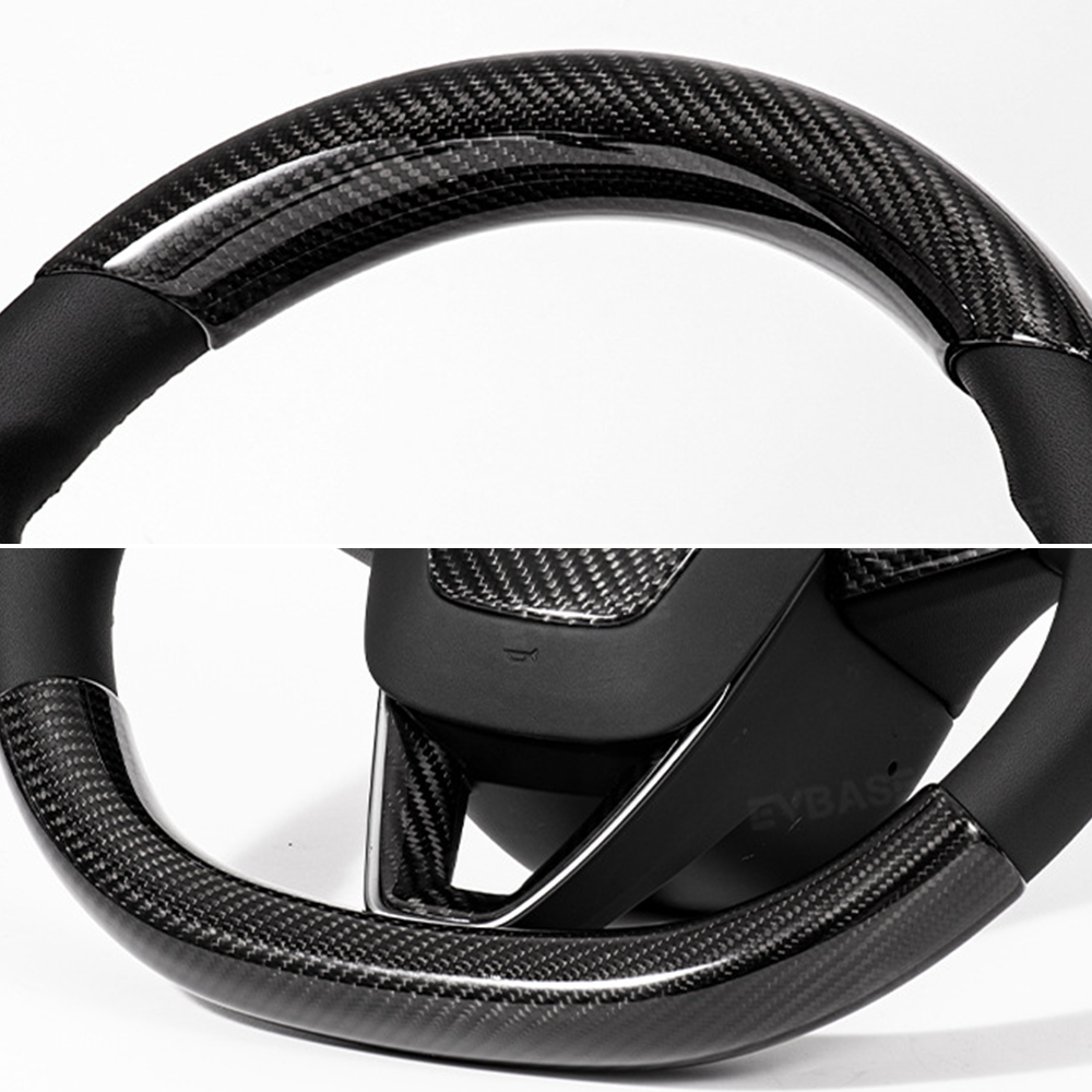 Model Y Juniper Real Carbon Fiber Steering Wheel Trim Cover Kit Upper Lower Overlay & Button Frame & Airbag Cover Sticker 6PCS