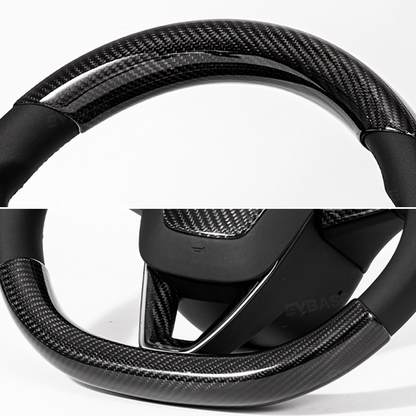 Model Y Juniper Real Carbon Fiber Steering Wheel Trim Cover Kit Upper Lower Overlay & Button Frame & Airbag Cover Sticker 6PCS