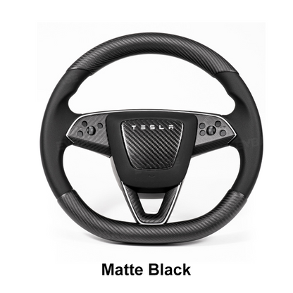 Model Y Juniper Real Carbon Fiber Steering Wheel Trim Cover Kit Upper Lower Overlay & Button Frame & Airbag Cover Sticker 6PCS