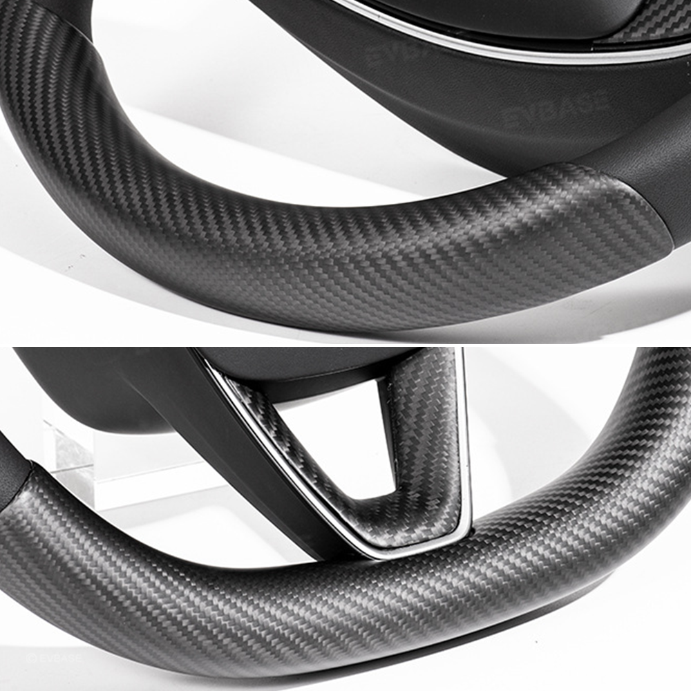 Model Y Juniper Real Carbon Fiber Steering Wheel Trim Cover Kit Upper Lower Overlay & Button Frame & Airbag Cover Sticker 6PCS