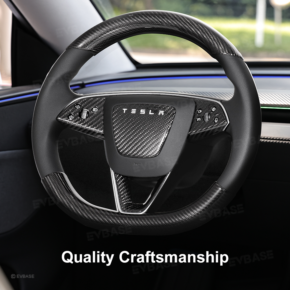 Model Y Juniper Real Carbon Fiber Steering Wheel Trim Cover Kit Upper Lower Overlay & Button Frame & Airbag Cover Sticker 6PCS