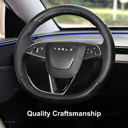 Model Y Juniper Real Carbon Fiber Steering Wheel Trim Cover Kit Upper Lower Overlay & Button Frame & Airbag Cover Sticker 6PCS