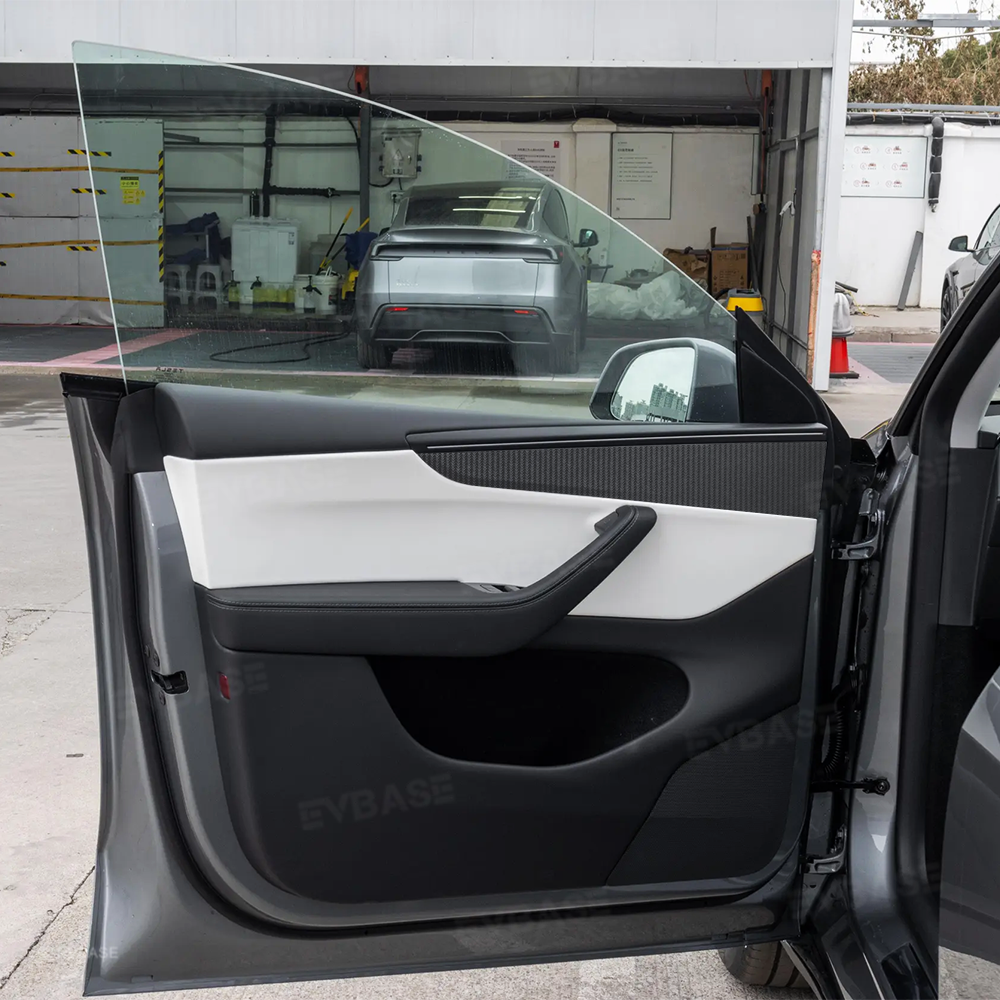 Model Y Juniper Real Dry Carbon Fiber Door Panel Trim Covers Plain Weave Performance Look Front and Rear Door Panel Overlays for Tesla