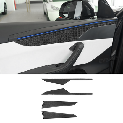 Model Y Juniper Real Dry Carbon Fiber Door Panel Trim Covers Plain Weave Performance Look Front and Rear Door Panel Overlays for Tesla