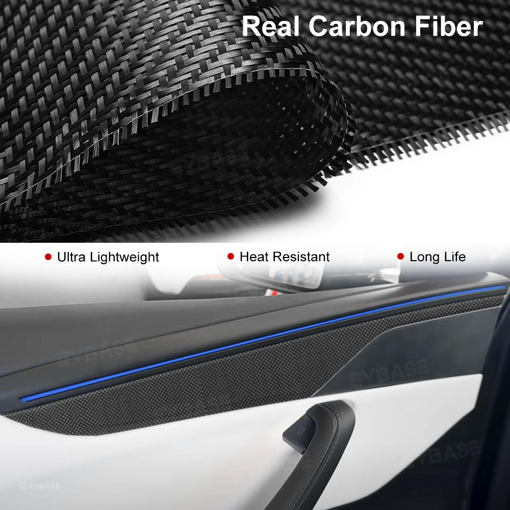 Model Y Juniper Real Dry Carbon Fiber Door Panel Trim Covers Plain Weave Performance Look Front and Rear Door Panel Overlays for Tesla