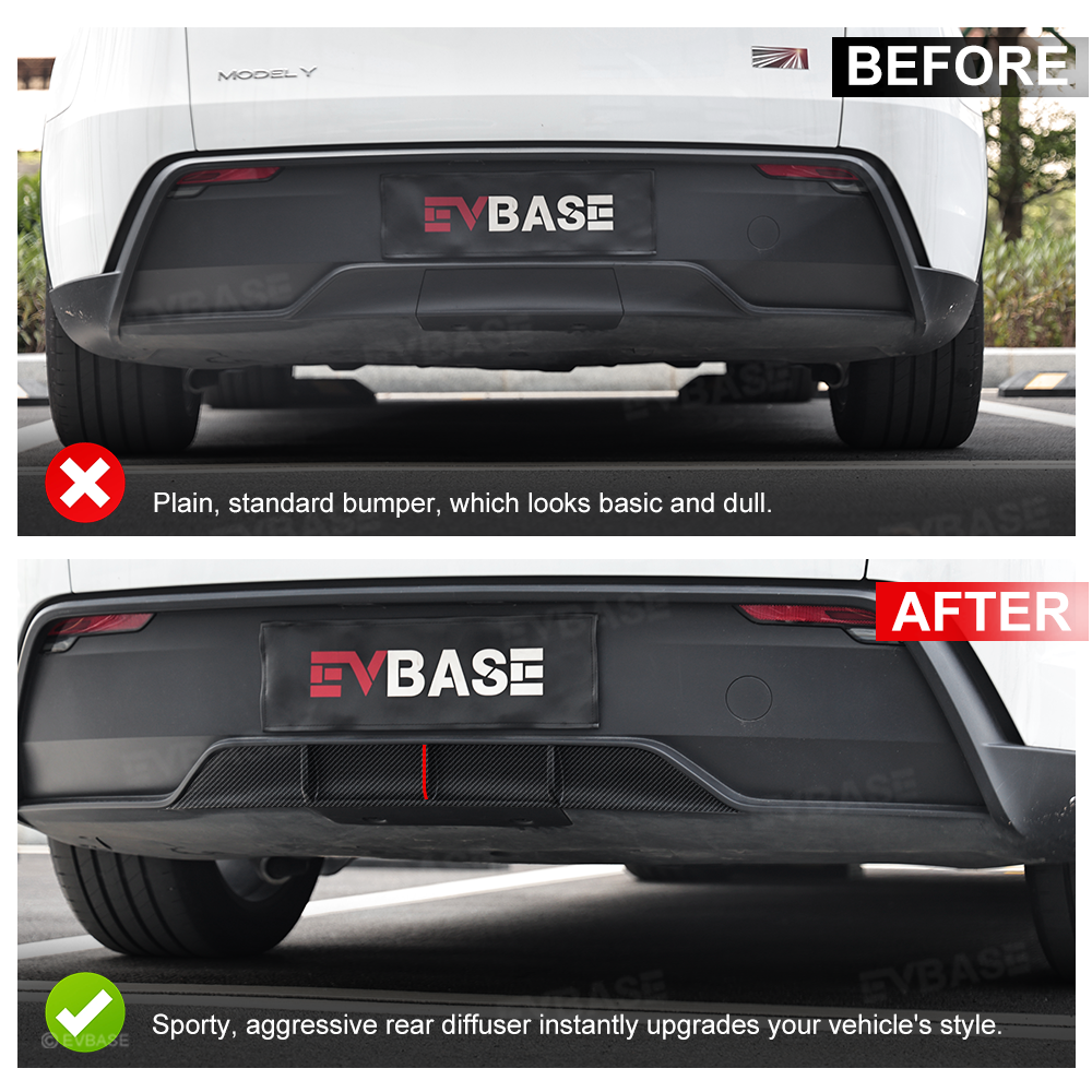 Model Y Juniper Rear Diffuser Real Carbon Fiber Bumper Lip Sport Style Red Trim for Tesla