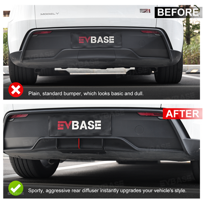 Model Y Juniper Rear Diffuser Real Carbon Fiber Bumper Lip Sport Style Red Trim for Tesla
