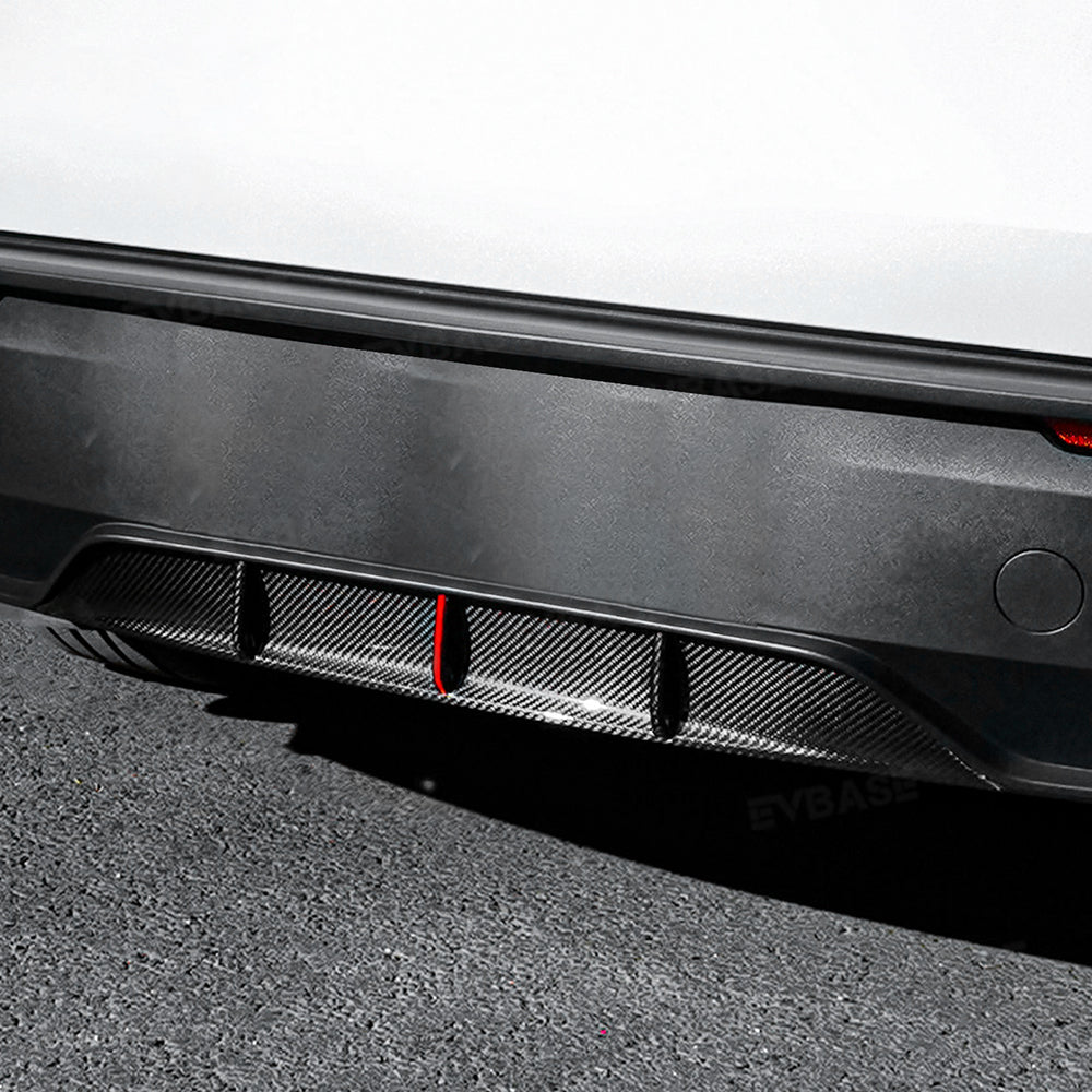 Model Y Juniper Rear Diffuser Real Carbon Fiber Bumper Lip Sport Style Red Trim for Tesla