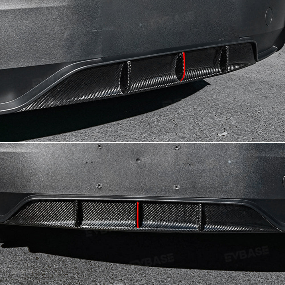 Model Y Juniper Rear Diffuser Real Carbon Fiber Bumper Lip Sport Style Red Trim for Tesla